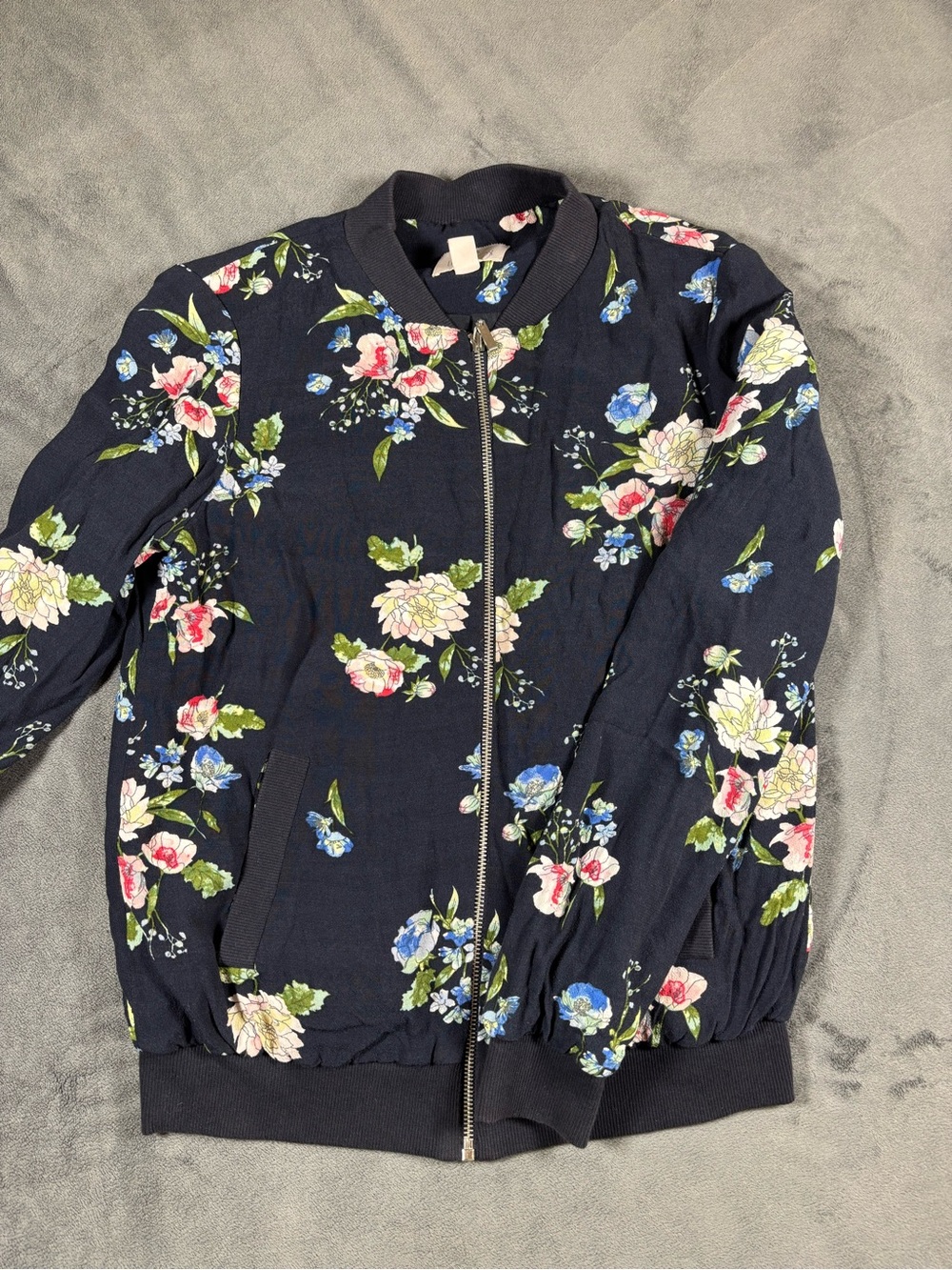 Lila Rose Navy Floral Bomber Jacket